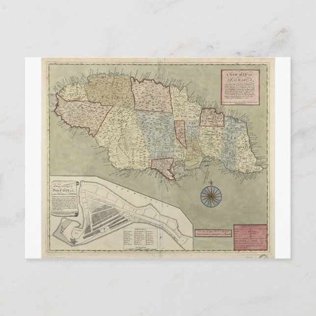 Map of Jamaica (1771) Postcard (Front)