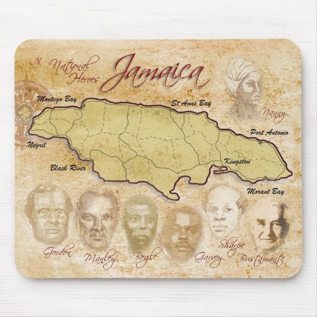 Map of Jamaica with National Heroes Mouse Pad (Front)