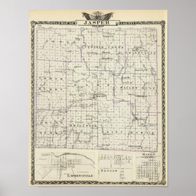 Map of Jasper County, Lawrenceville Poster (Front)