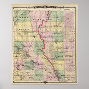 Map of Juneau and Adams counties Poster