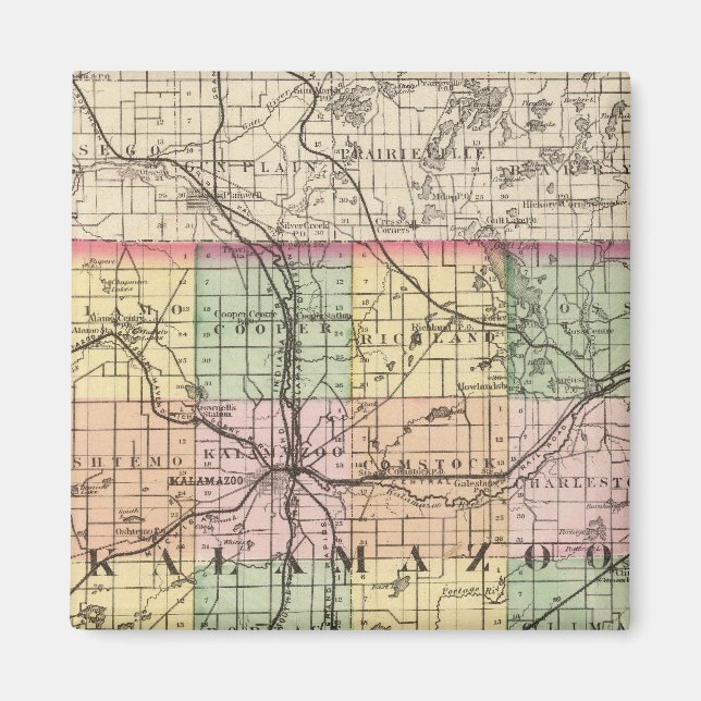 Map of Kalamazoo County, Michigan Magnet (Front)