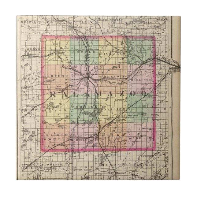 Map of Kalamazoo County, Michigan Tile (Front)