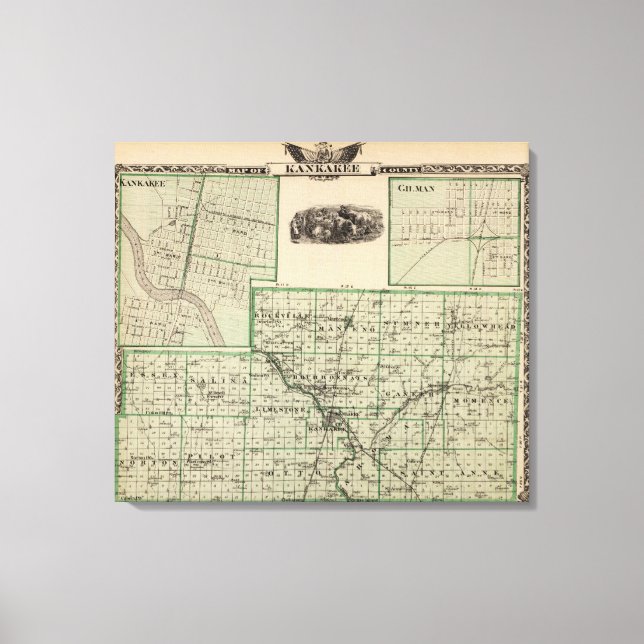 Map of Kankakee County, Kankakee and Gilman Canvas Print (Front)