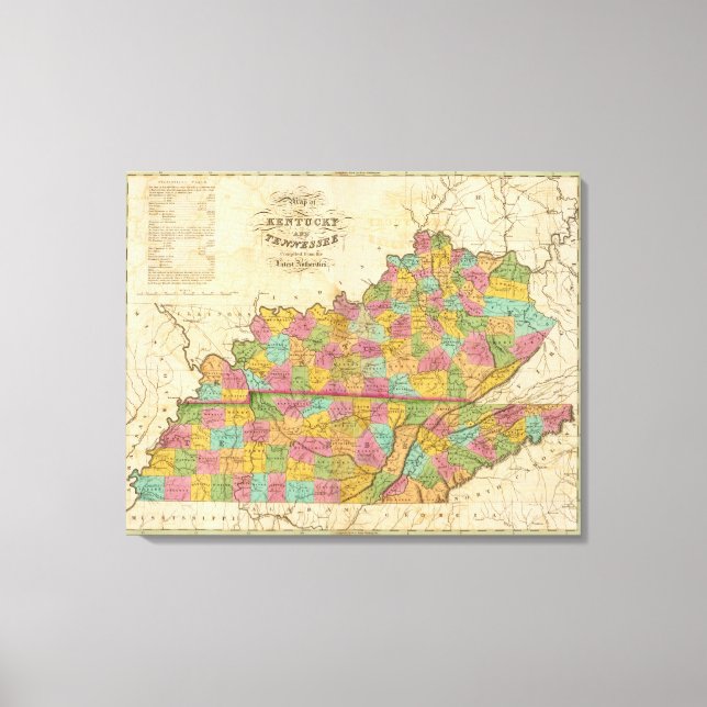 Map of Kentucky And Tennessee Canvas Print (Front)