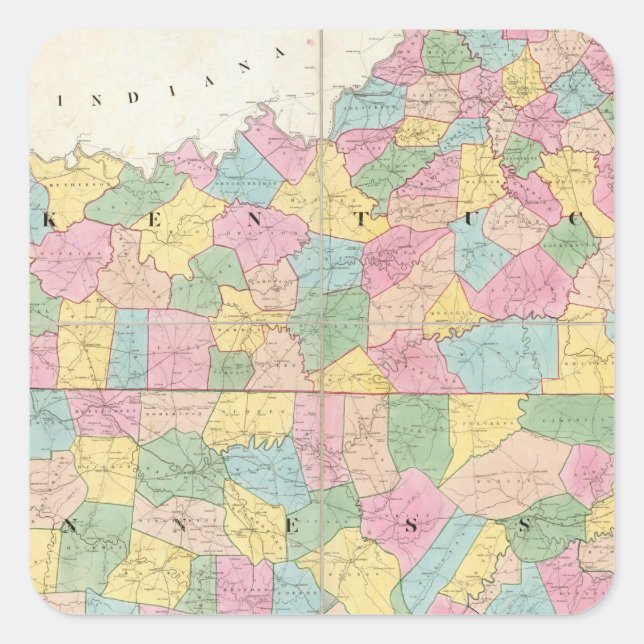 Map of Kentucky & Tennessee Square Sticker (Front)