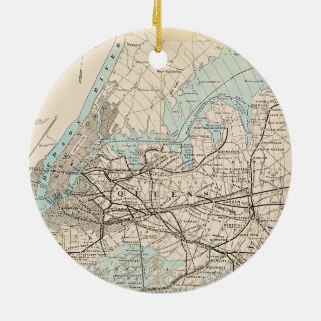Map of Kings, Queens, Long Island Ceramic Tree Decoration (Back)