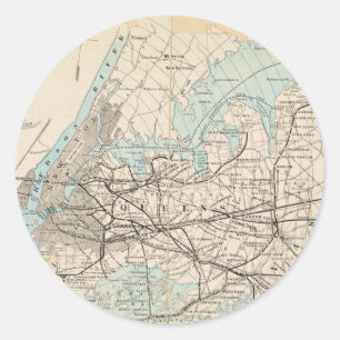 Map of Kings, Queens, Long Island Classic Round Sticker