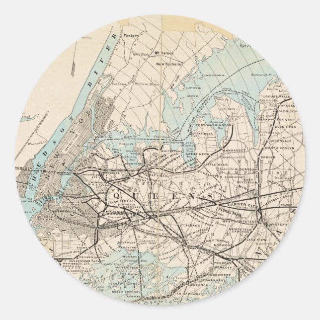 Map of Kings, Queens, Long Island Classic Round Sticker (Front)