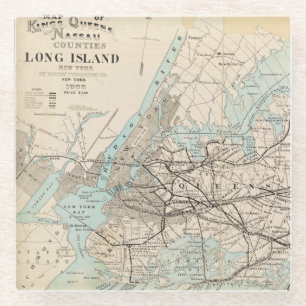 Map of Kings, Queens, Long Island Glass Coaster