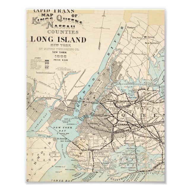 Map of Kings, Queens, Long Island Photo Print (Front)
