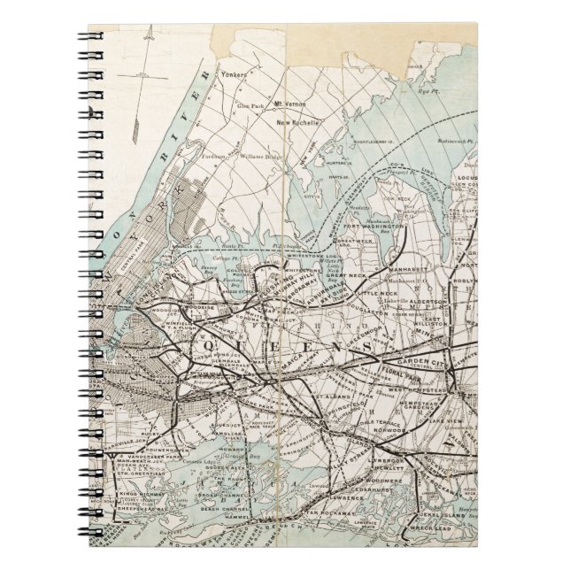 Map of Kings, Queens, Long Island Spiral Notebook (Front)