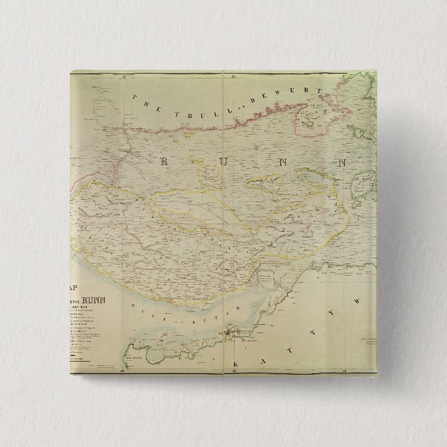 Map of Kutch and Runn, India, 1854 15 Cm Square Badge (Front)