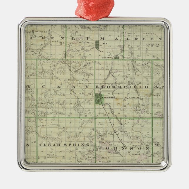 Map of Lagrange County with La Grange, Lima Metal Tree Decoration (Front)