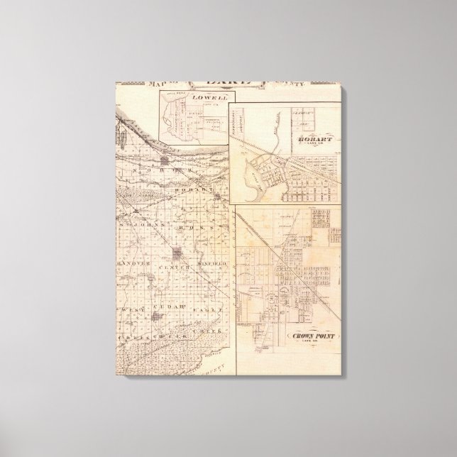 Map of Lake County with Lowell Canvas Print (Front)