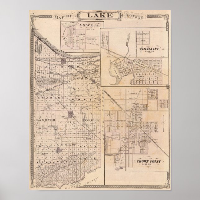 Map of Lake County with Lowell Poster (Front)