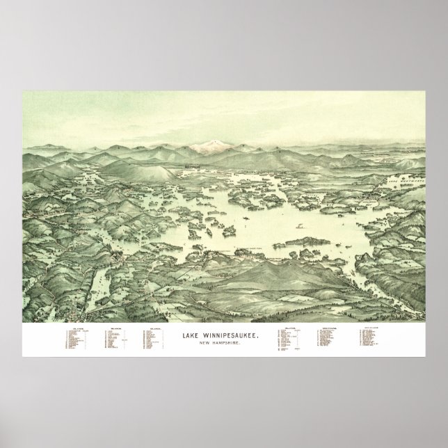 Map of Lake Winnipesaukee from 1903 Poster (Front)