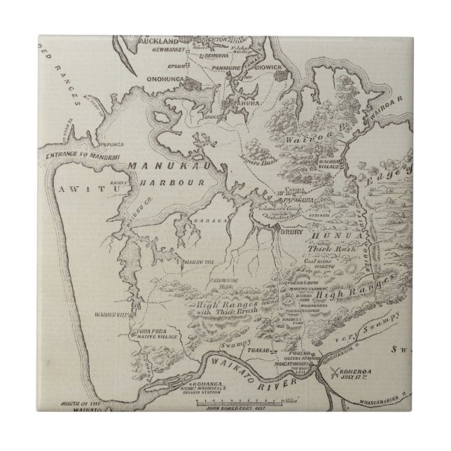 Map of land between Auckland & Waikato River Tile (Front)