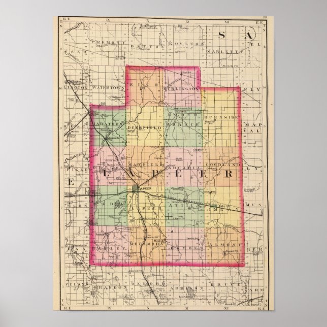 Map of Lapeer County, Michigan Poster (Front)