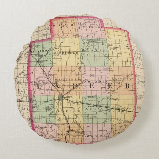 Map of Lapeer County, Michigan Round Cushion (Front)