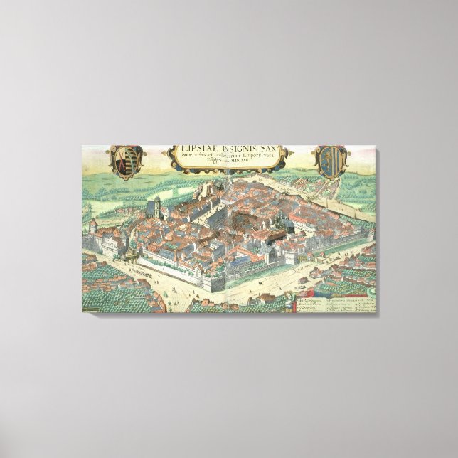 Map of Leipzig, from 'Civitates Orbis Terrarum' by Canvas Print (Front)