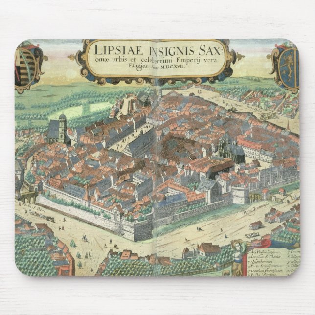 Map of Leipzig, from 'Civitates Orbis Terrarum' by Mouse Pad (Front)