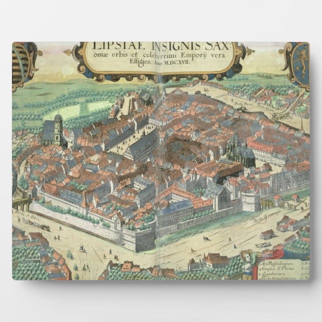 Map of Leipzig, from 'Civitates Orbis Terrarum' by Plaque (Front)