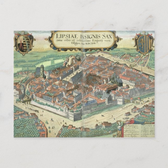 Map of Leipzig, from 'Civitates Orbis Terrarum' by Postcard (Front)