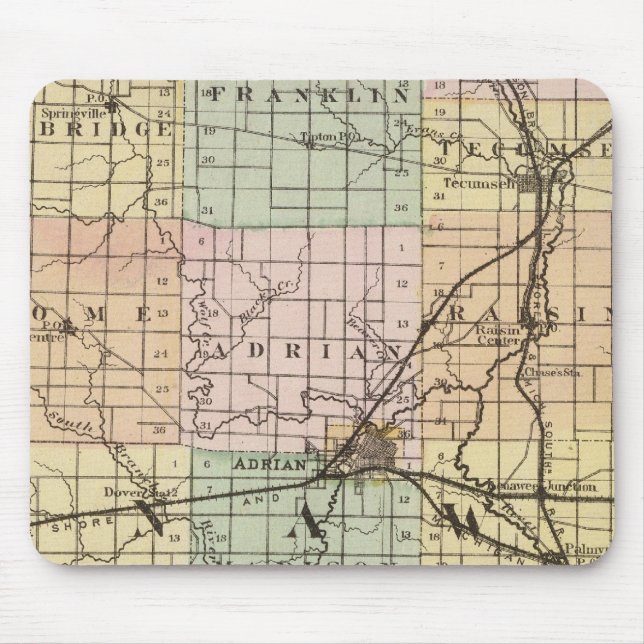 Map of Lenawee County, Michigan Mouse Pad (Front)