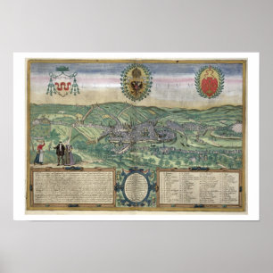 Map of Liege, from 'Civitates Orbis Terrarum' by G Poster