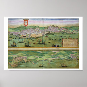Map of Lisbon, and Cascais, from 'Civitates Orbis Poster