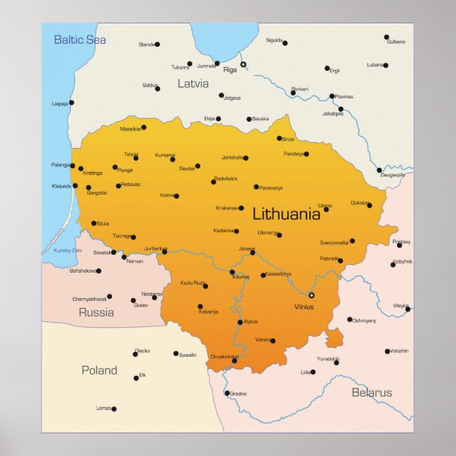 Map Of Lithuania Poster (Front)