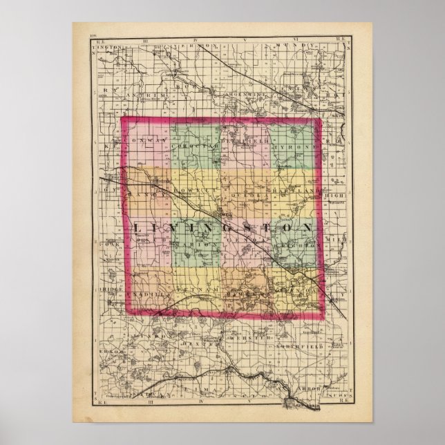Map of Livingston County, Michigan Poster (Front)