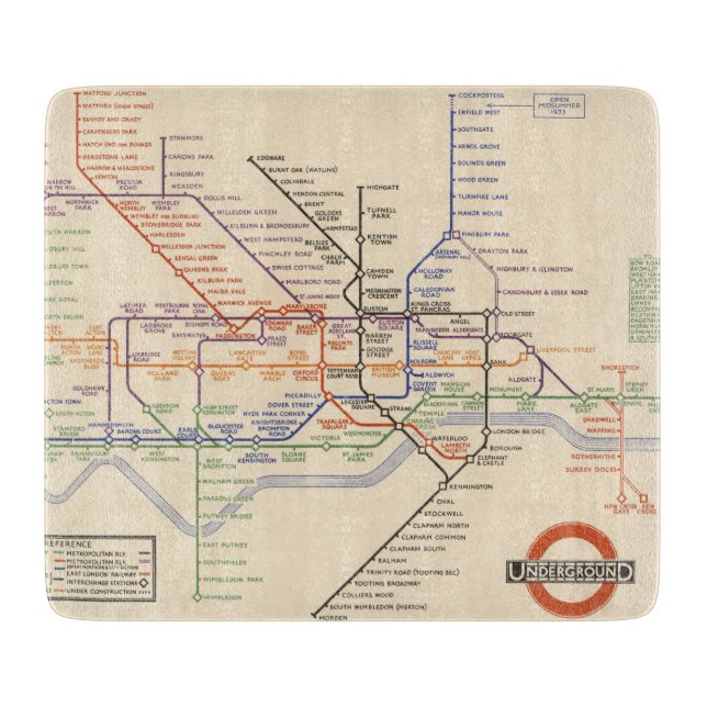 Map of London's Underground Railways Cutting Board (Front)