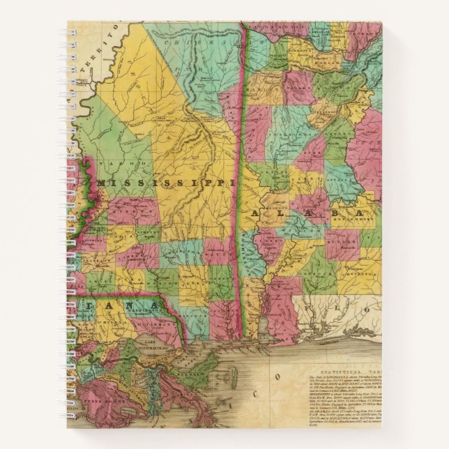 Map of Louisiana Mississippi And Alabama Notebook (Front)