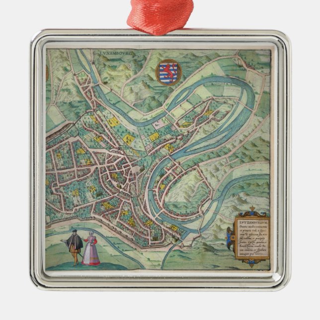 Map of Luxembourg, from 'Civitates Orbis Terrarum' Metal Tree Decoration (Front)