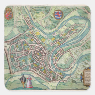 Map of Luxembourg, from 'Civitates Orbis Terrarum' Square Sticker