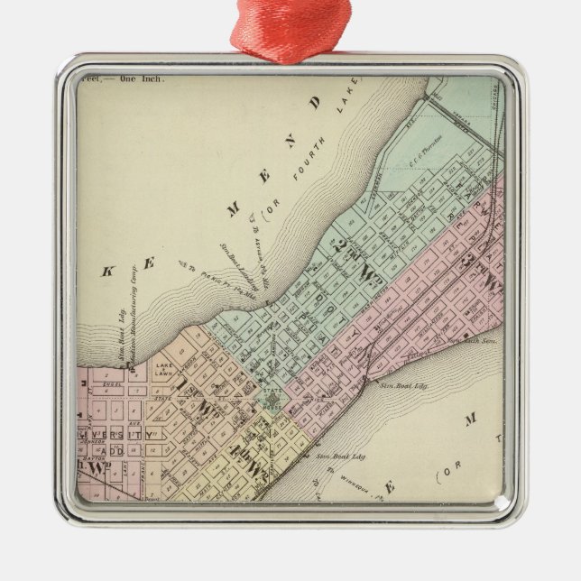 Map of Madison, Wisconsin Metal Tree Decoration (Front)