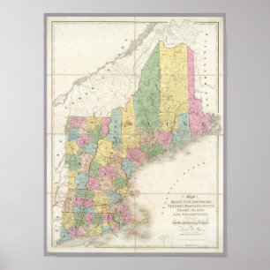 Map of Maine, New Hampshire, Vermont Poster