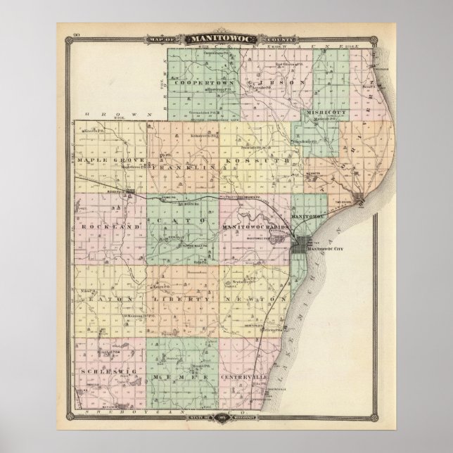 Map of Manitowoc County, State of Wisconsin Poster (Front)