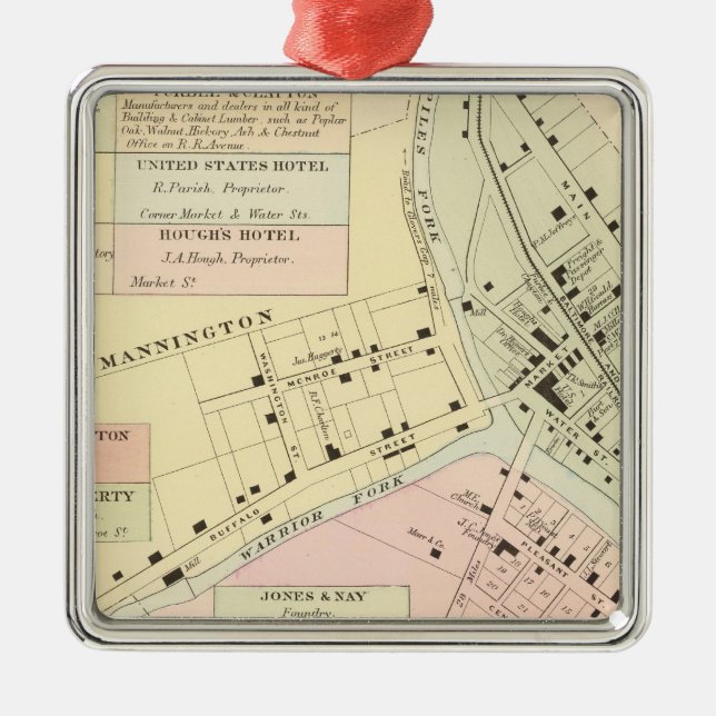 Map of Mannington, West Virginia Metal Tree Decoration (Front)
