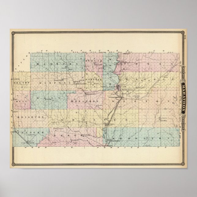 Map of Marathon County Poster (Front)