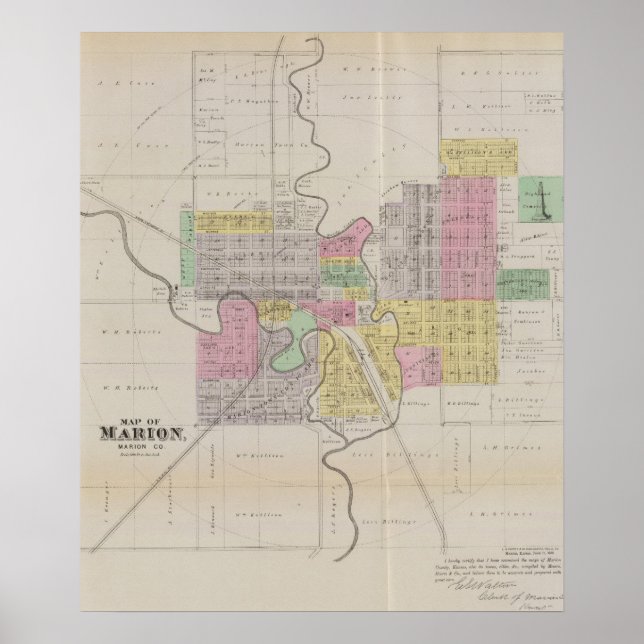 Map of Marion, Marion County, Kansas Poster (Front)