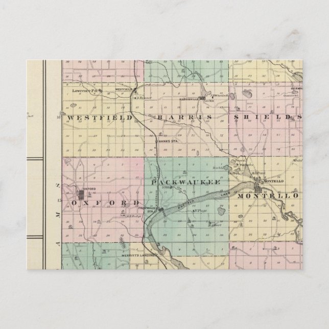 Map of Marquette County & Westfield Postcard (Front)