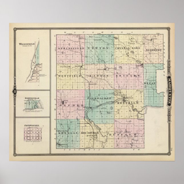 Map of Marquette County & Westfield Poster (Front)