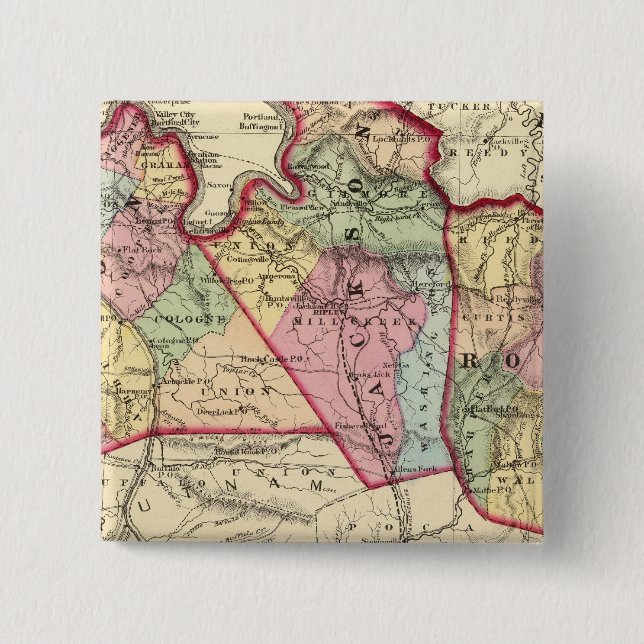 Map of Mason, Jackson, Roane counties 15 Cm Square Badge (Front)