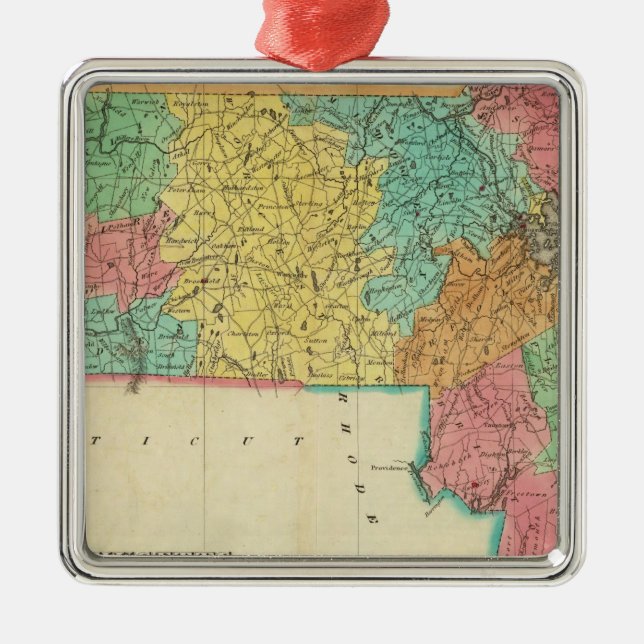 Map Of Massachusetts Metal Tree Decoration (Front)