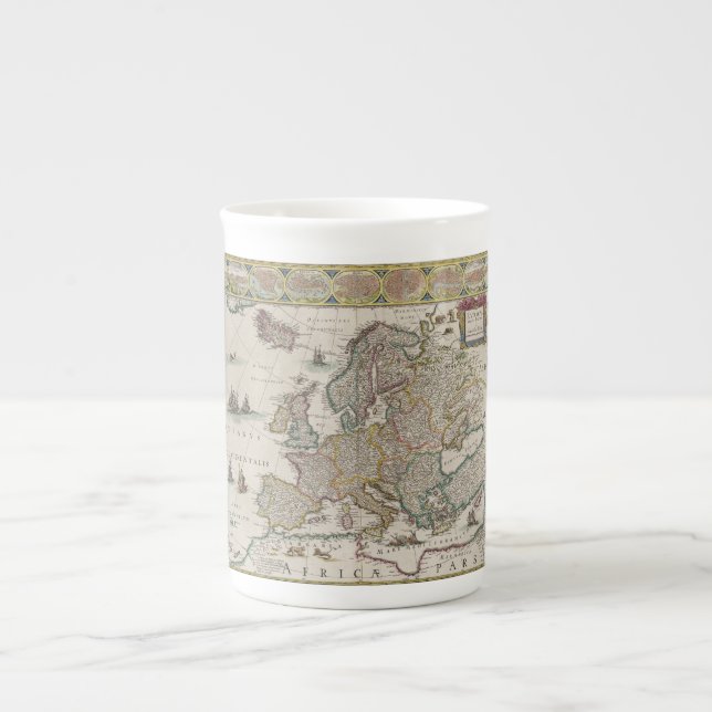 Map of Mediaeval Europe (by Willem Blaeu) Bone China Mug (Front)