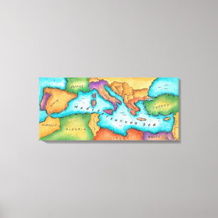 Map of Mediterranean Sea Canvas Print