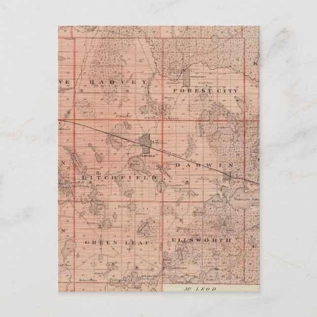 Map of Meeker County, Minnesota Postcard (Front)