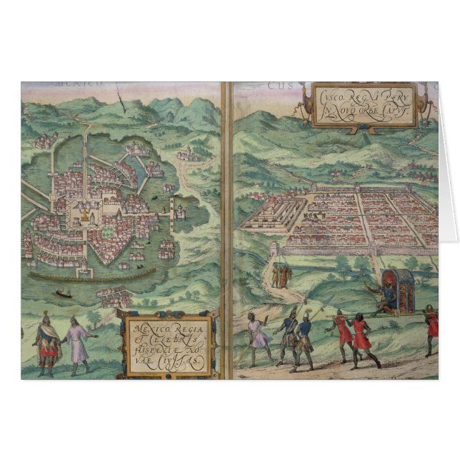 Map of Mexico and Cuzco, from 'Civitates Orbis Ter (Front Horizontal)